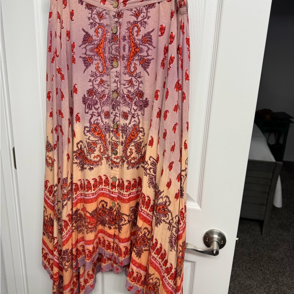 Angie Asymmetrical Red and Pink Maxi Skirt